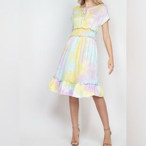 Perfect Peach Pastel Tie-Dye Midi Dress XL